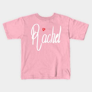 Rachel girls name woman’s first name in white cursive calligraphy personalised personalized customized name Gift for Rachel Kids T-Shirt